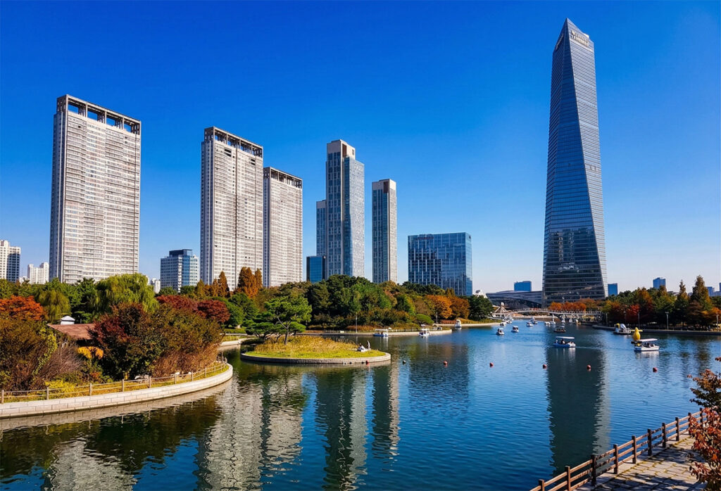 A view of Songdo International City Lake in Incheon, Korea
