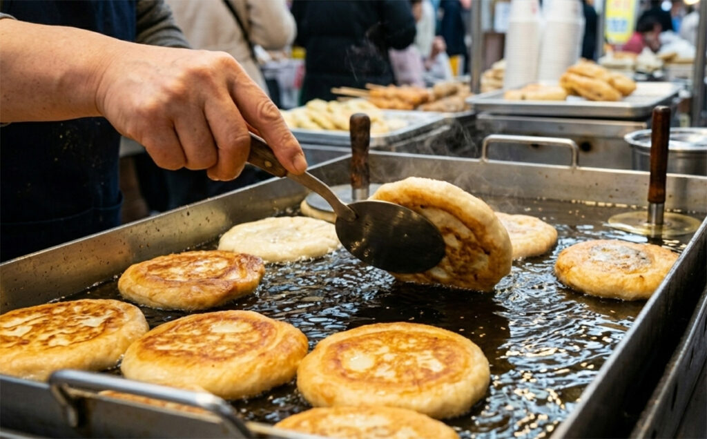 Korean Hotteok that is fried like oil